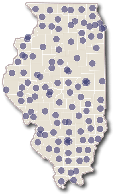 Map of Illinois, showing Extension locations in nearly every county