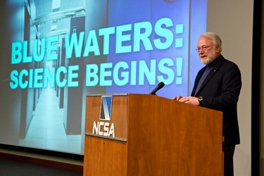 NCSA Director Tom Dunning officially launches Blue Waters, starting a new era in supercomputing at the University.