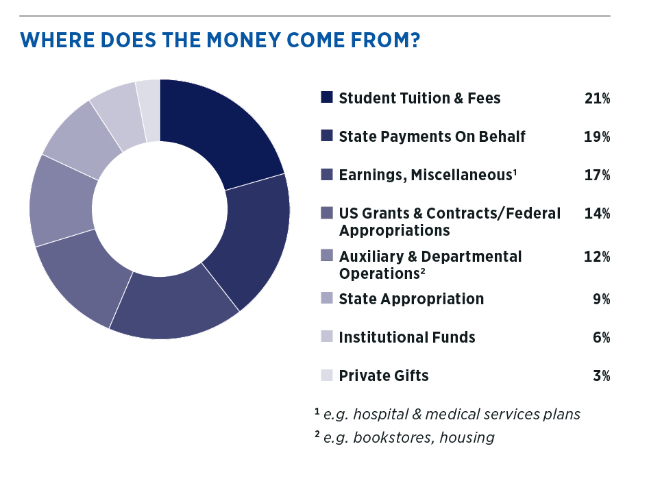 Pie graph of where the money comes from
