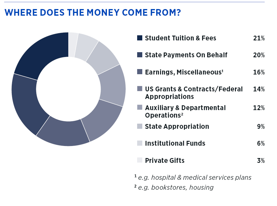 Pie graph of where the money comes from